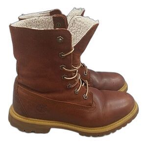 Timberland Earthkeepers Authentic Teddy Fleece Leather Brown Boots, women's 7